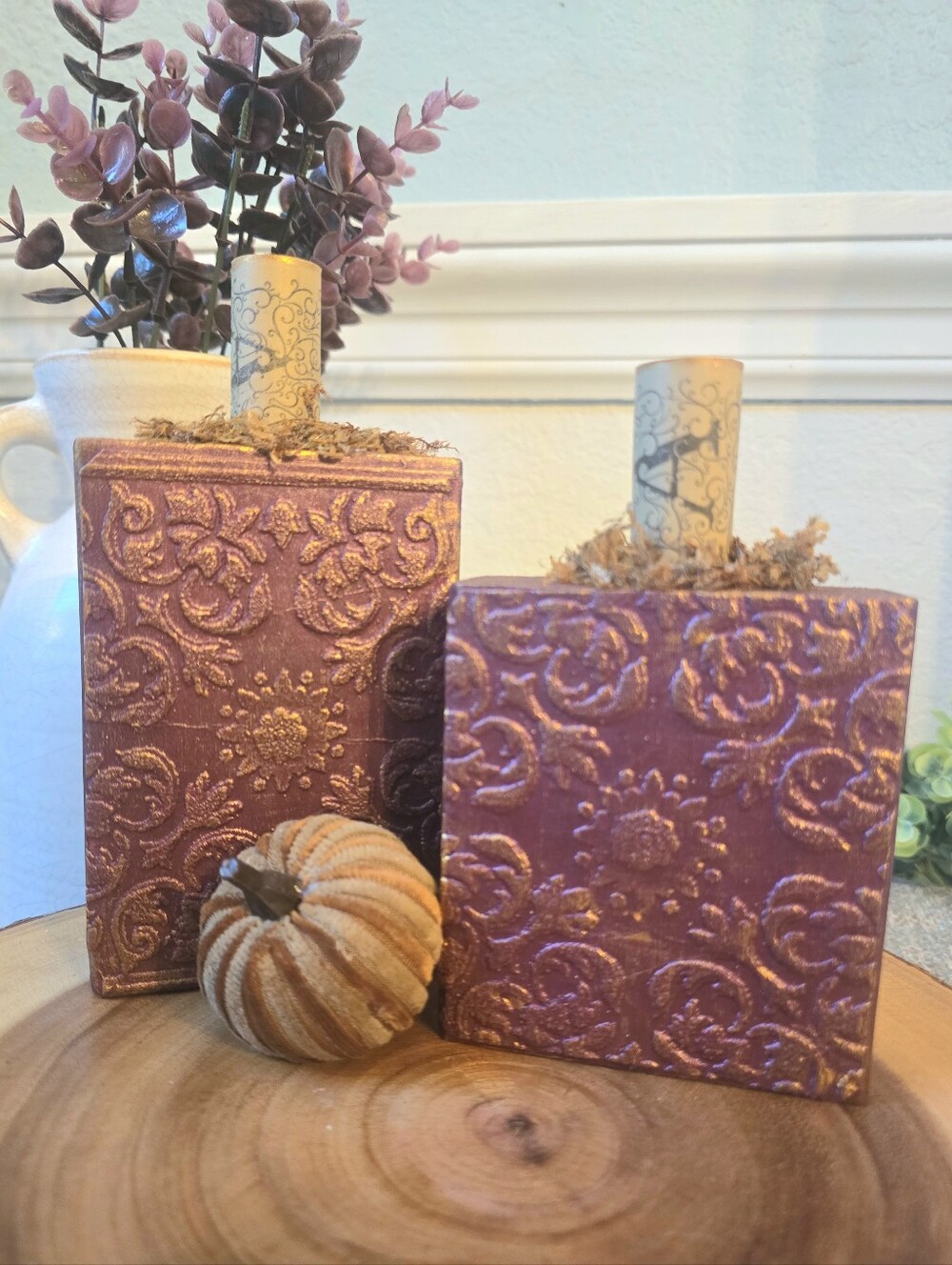 Embossed Metallic Burgundy Pumpkin Decor *dark & moody FALL